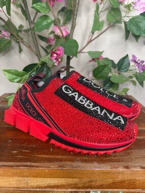 Dolce & Gabbana Crystal-Embellished Sorrento Sneakers - Red